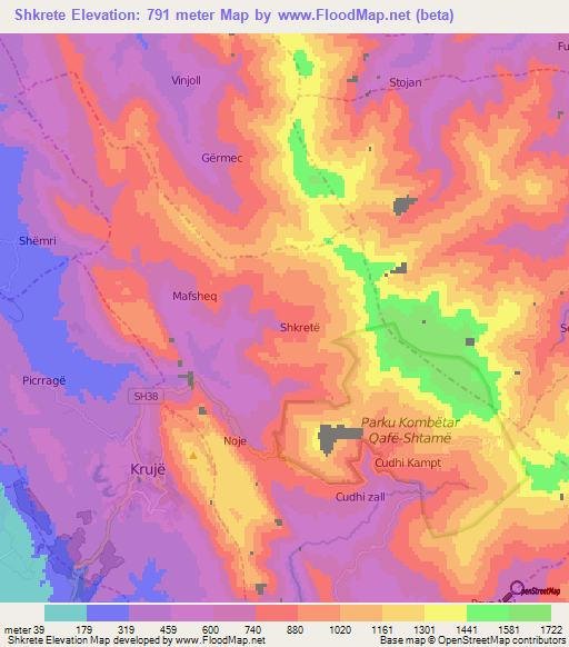 Shkrete,Albania Elevation Map