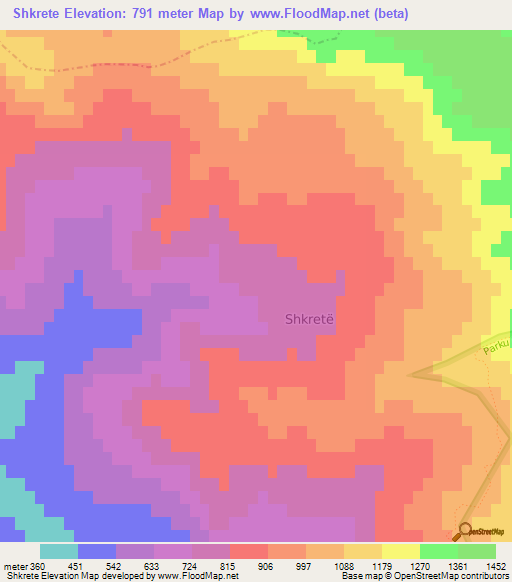 Shkrete,Albania Elevation Map