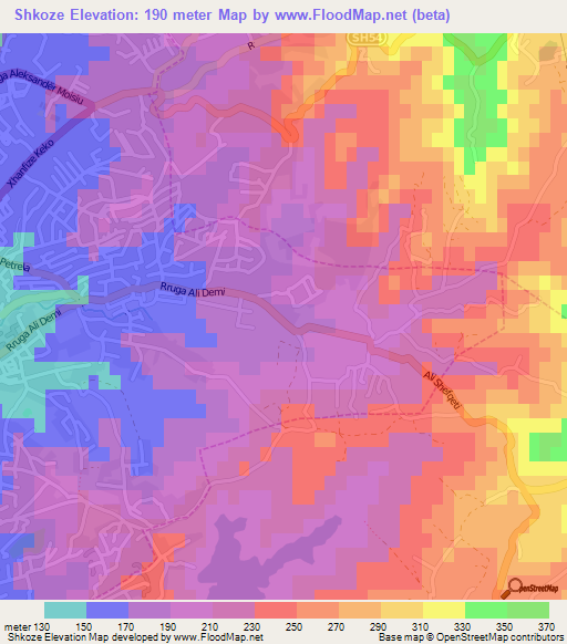 Shkoze,Albania Elevation Map