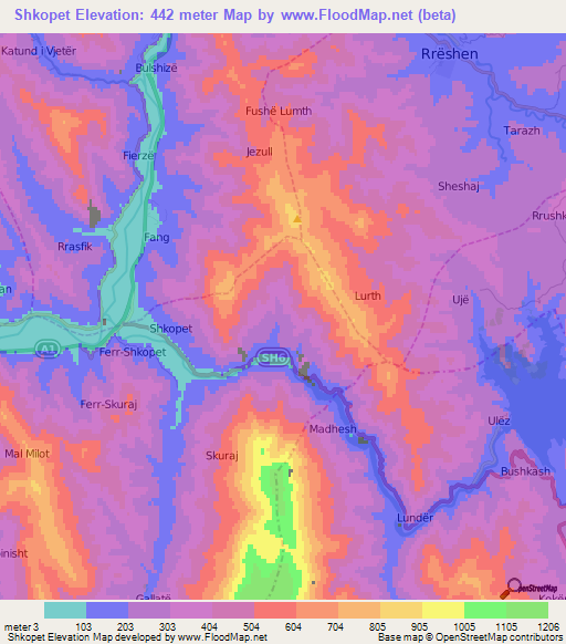 Shkopet,Albania Elevation Map