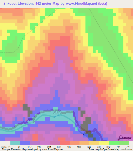 Shkopet,Albania Elevation Map