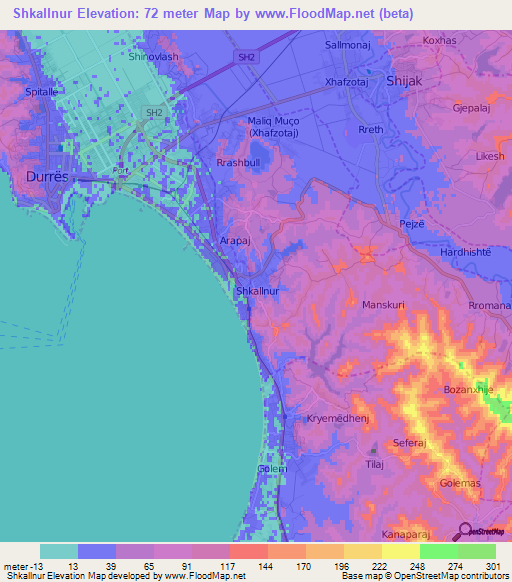 Shkallnur,Albania Elevation Map