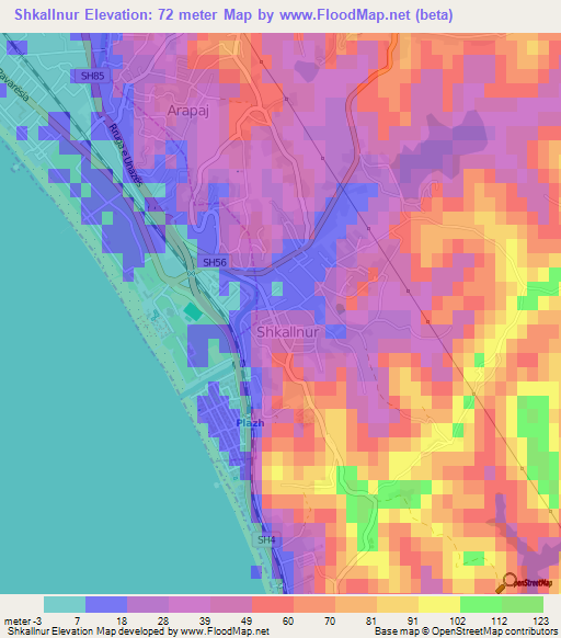 Shkallnur,Albania Elevation Map