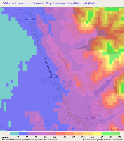 Shkalle,Albania Elevation Map