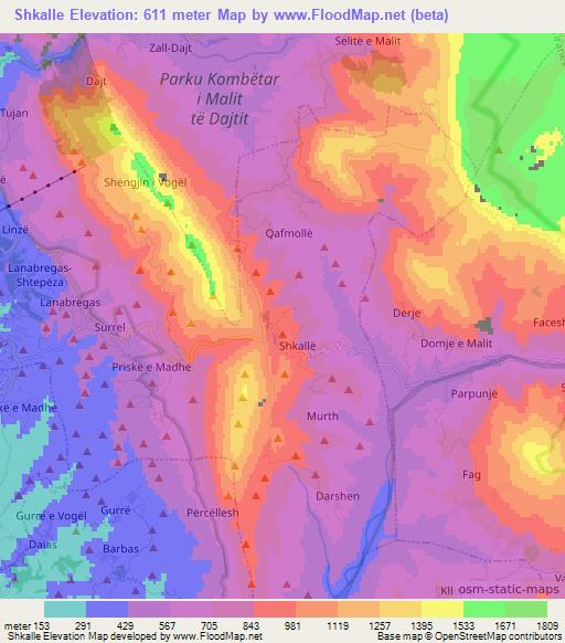 Shkalle,Albania Elevation Map