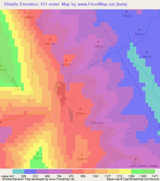 Shkalle,Albania Elevation Map