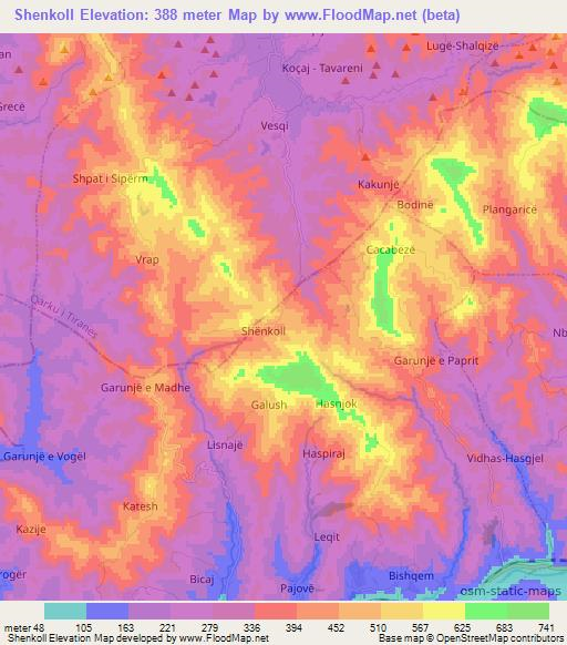 Shenkoll,Albania Elevation Map