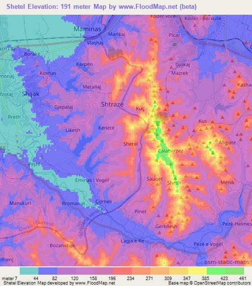 Shetel,Albania Elevation Map