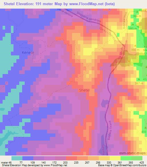 Shetel,Albania Elevation Map
