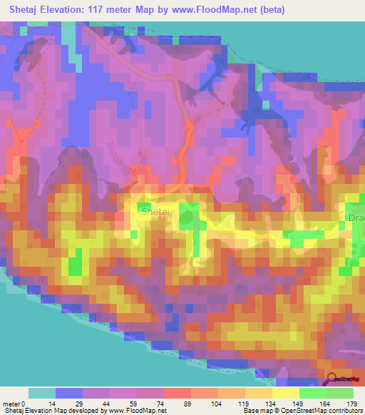 Shetaj,Albania Elevation Map