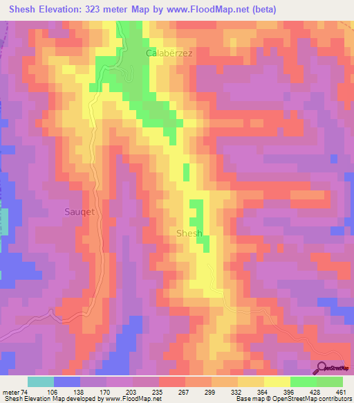 Shesh,Albania Elevation Map