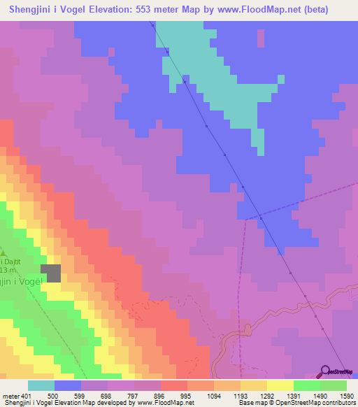 Shengjini i Vogel,Albania Elevation Map