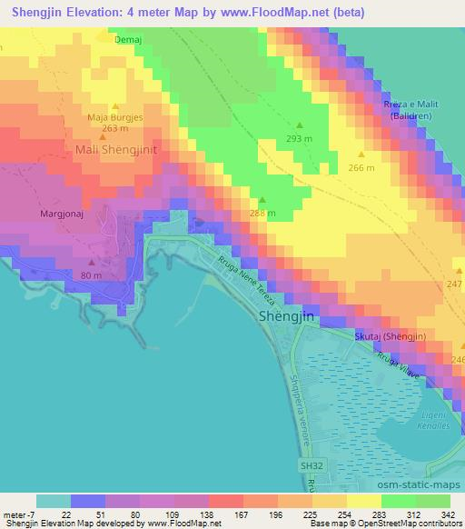 Shengjin,Albania Elevation Map