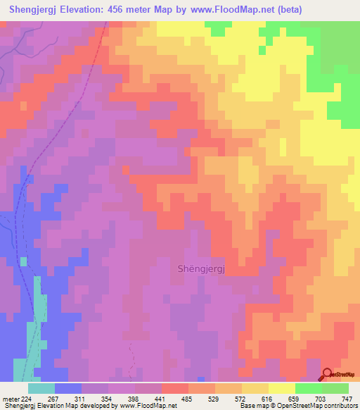 Shengjergj,Albania Elevation Map