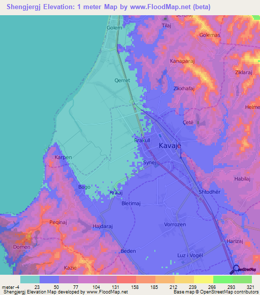 Shengjergj,Albania Elevation Map