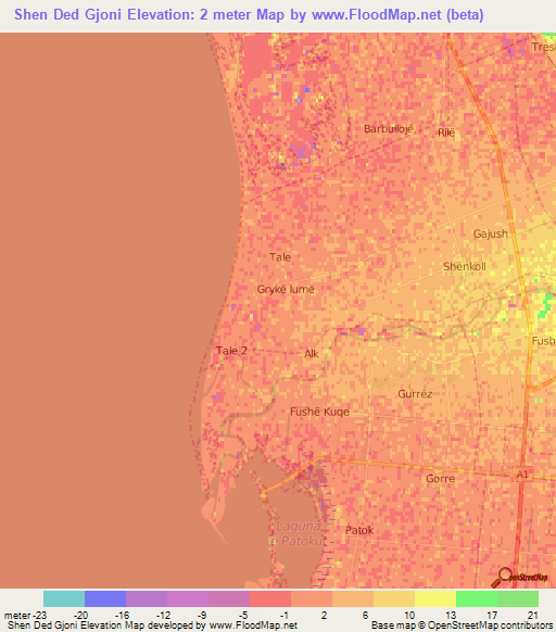 Shen Ded Gjoni,Albania Elevation Map