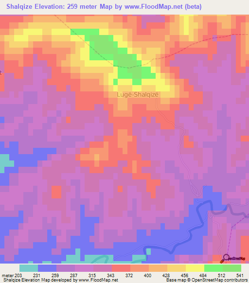 Shalqize,Albania Elevation Map