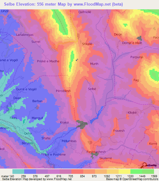 Selbe,Albania Elevation Map