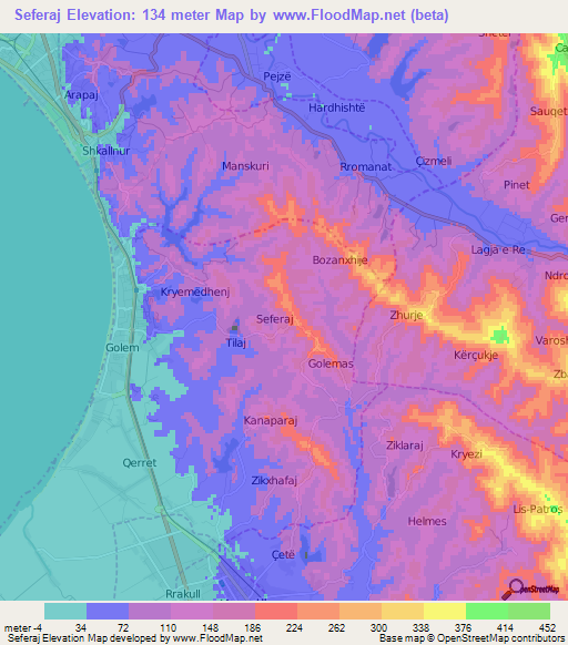 Seferaj,Albania Elevation Map