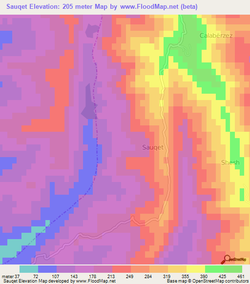 Sauqet,Albania Elevation Map