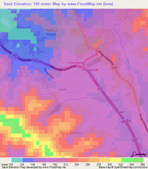 Sauk,Albania Elevation Map