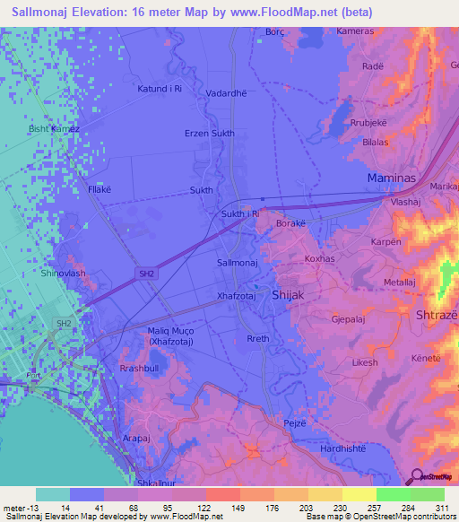 Sallmonaj,Albania Elevation Map