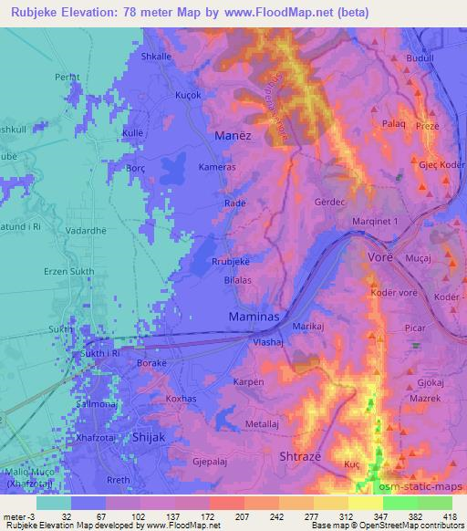 Rubjeke,Albania Elevation Map