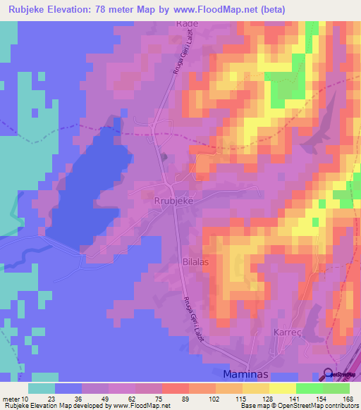 Rubjeke,Albania Elevation Map