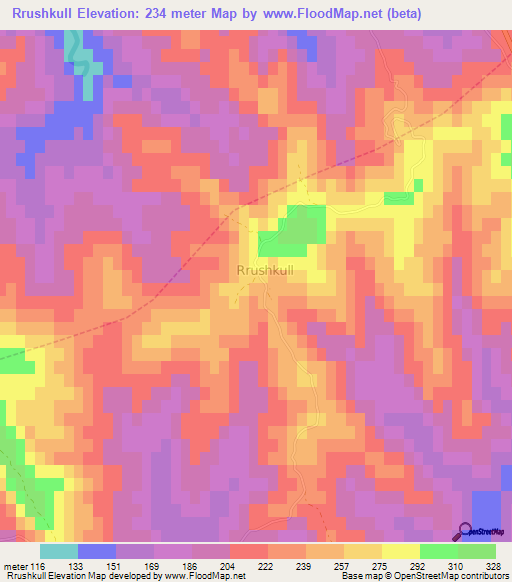 Rrushkull,Albania Elevation Map