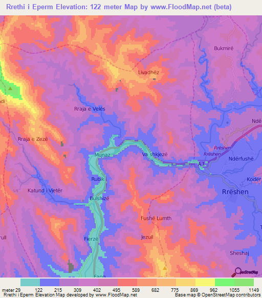 Rrethi i Eperm,Albania Elevation Map