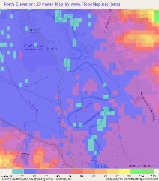 Rreth,Albania Elevation Map