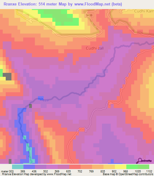 Rranxe,Albania Elevation Map