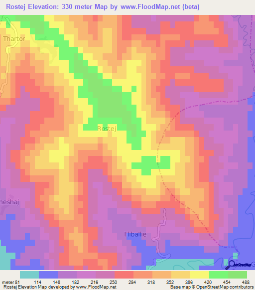 Rostej,Albania Elevation Map