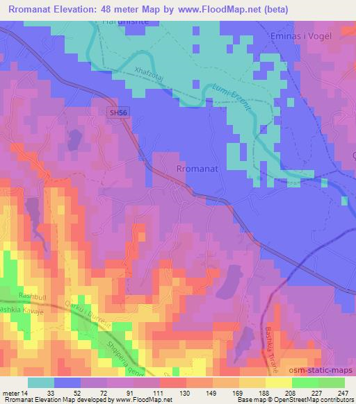 Rromanat,Albania Elevation Map