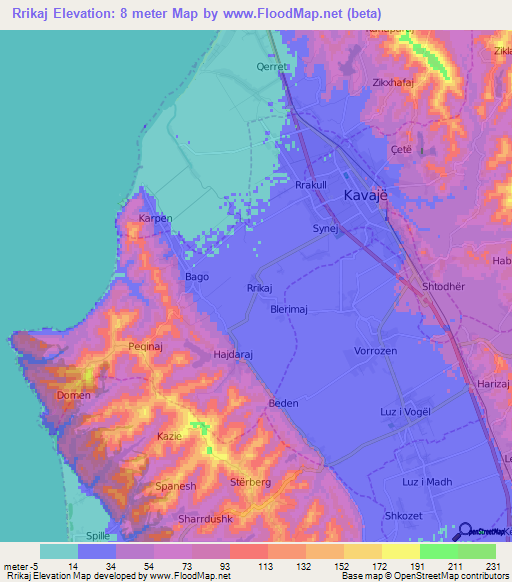 Rrikaj,Albania Elevation Map