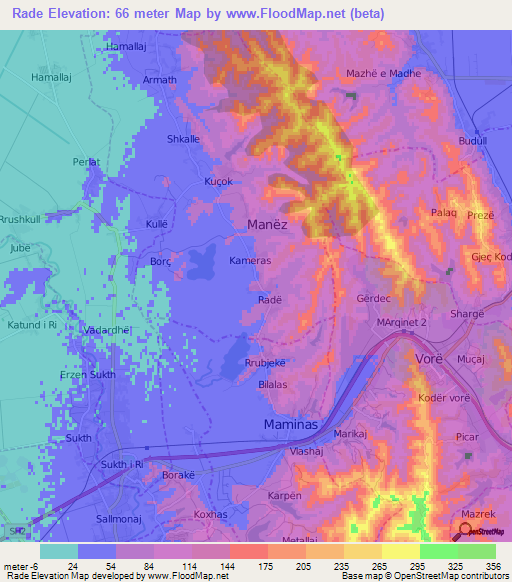 Rade,Albania Elevation Map