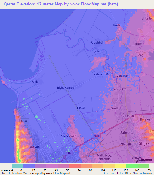 Qerret,Albania Elevation Map