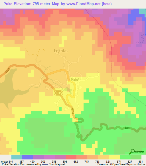 Puke,Albania Elevation Map