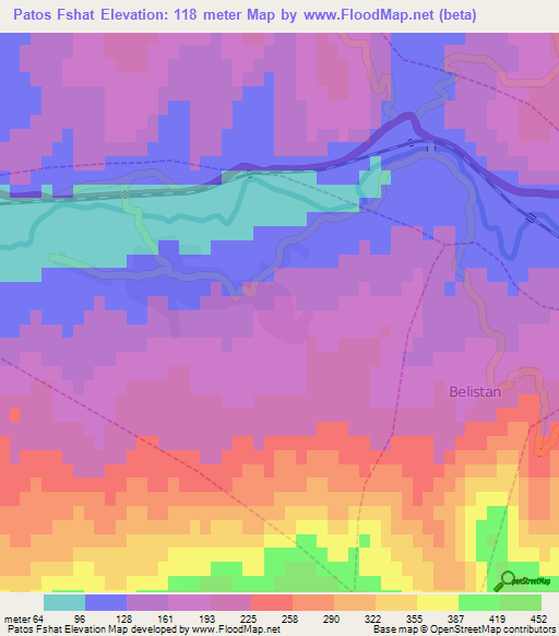 Patos Fshat,Albania Elevation Map