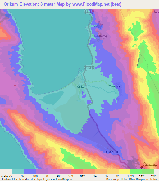 Orikum,Albania Elevation Map