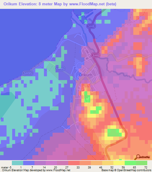 Orikum,Albania Elevation Map