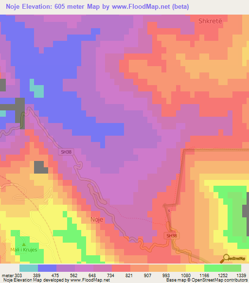 Noje,Albania Elevation Map