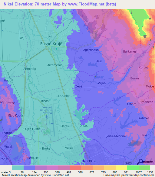 Nikel,Albania Elevation Map