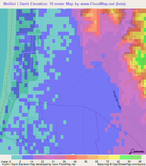 Mullini i Danit,Albania Elevation Map