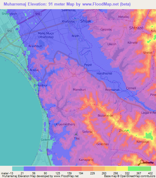 Muharremaj,Albania Elevation Map