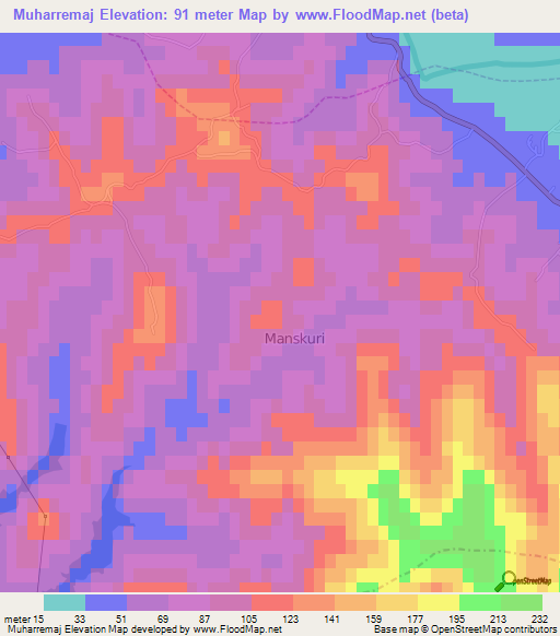 Muharremaj,Albania Elevation Map