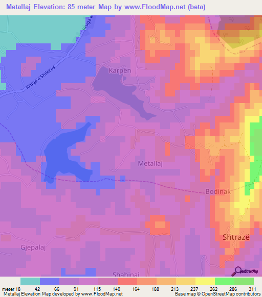 Metallaj,Albania Elevation Map