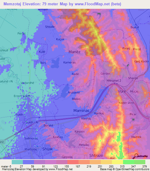 Memzotaj,Albania Elevation Map