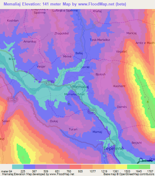 Memaliaj,Albania Elevation Map