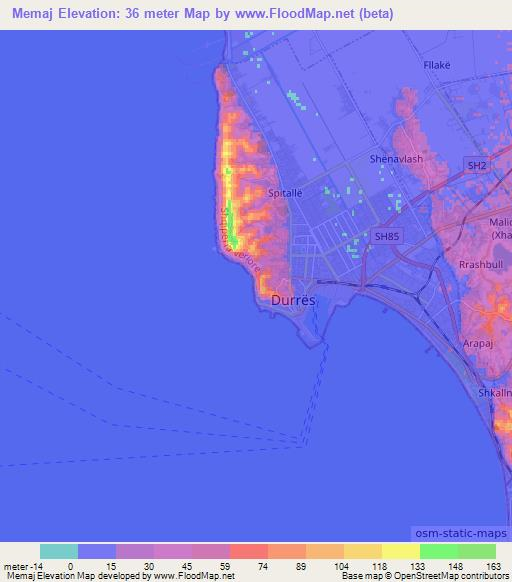 Memaj,Albania Elevation Map